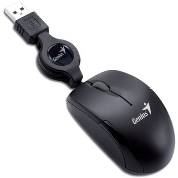Mouse Genius Micro Traveler - Optic USB, cablu retractabil, negru
