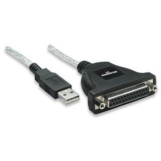 Cablu convertor Manhattan USB A Male-Parallel DB25 - female, Argintiu