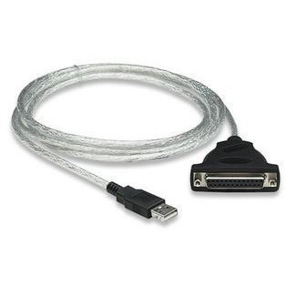 Cablu convertor Manhattan USB A Male-Parallel DB25 - female, Argintiu
