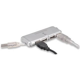 Hub USB Manhattan, Pocket Hub, 4 porturi, Argintiu