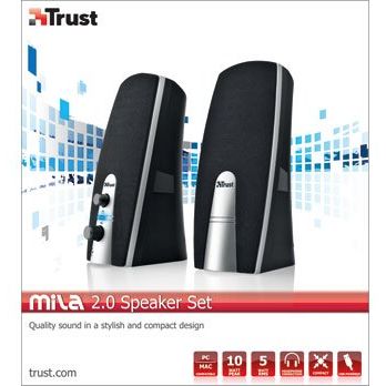 Trust MiLa 2.0, 5 W RMS, 3.5 mm, USB, Negru-argintiu