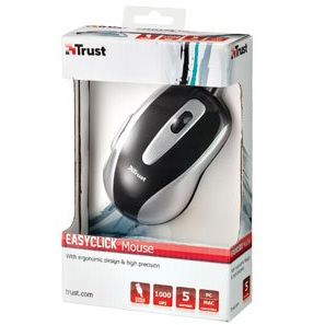 Mouse Trust EasyClick cu fir, Optic, 1000DPI, Negru-argintiu