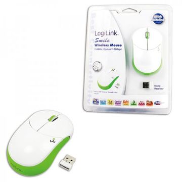 Mouse LogiLink Wireless Smile ID0074 USB, Optic 1000 DPI, Alb-Verde