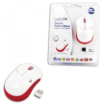 Mouse LogiLink Wireless  ID0076 USB, Optic 1000 DPI, Alb-Rosu