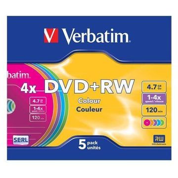 DVD+RW Verbatim 4.7GB 4x Color, Carcasa Slim/5 Bucati