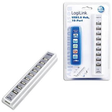 HUB USB LogiLink UA0095, 10 porturi USB 2.0, alb