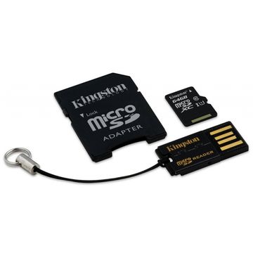 Card memorie Kingston MBLY10G2/64GB, Micro SDXC 64GB Clasa 10 + cititor USB + Adaptor SD