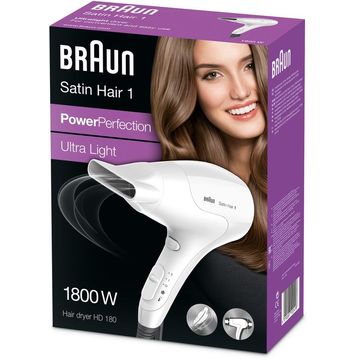 Uscator de par Braun Satin Hair 1 Power Perfection HD180,1800 W, alb