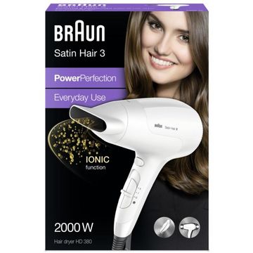 Uscator de par Braun Satin Hair 3 Power Perfection HD380,2000 W, alb