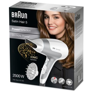Uscator de par Braun Satin Hair 5 Power Perfection HD585,2500 W, alb