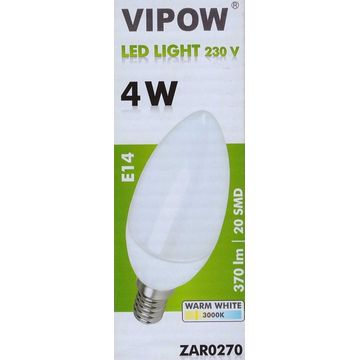 Vipow Bec LED ZAR0270, E14, putere 4 W, 370 lumeni, alb cald, tip lumanare