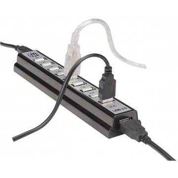 Manhattan Hub USB Hi-Speed, 10 porturi, USB 2.0, cu adaptor de curent