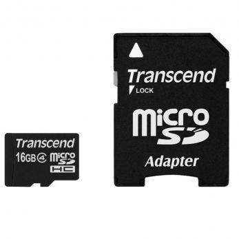 Card memorie Transcend Micro SDHC 16 GB, clasa 4, cu adaptor