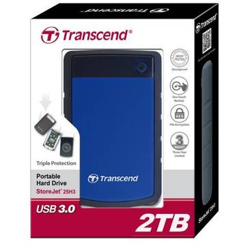 Hard disk extern Transcend 25HB 2.5'' 2TB USB3, standarde militare SUA rezistenta soc