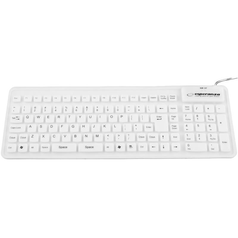 Tastatura silicon EK126W USB / OTG, 108 taste, Flexibila, Alb