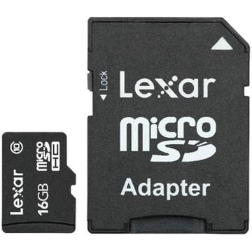 Card memorie Lexar micro SDHC, 16 GB, clasa 10 + adaptor SD
