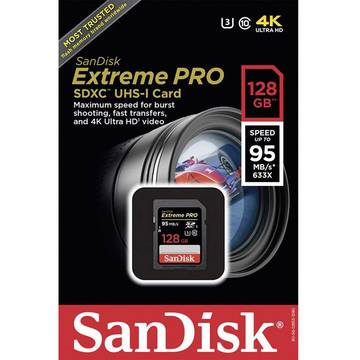 Card memorie SanDisk Extreme Pro SDXC, 128 GB, clasa 10, U3