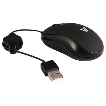 Mouse V7 MV3030-USB-5EB, optic, USB, 1000 dpi,  negru, fir retractabil