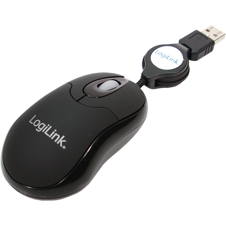 Mouse ID0016, USB, optic, 800 dpi, negru, fir retractabil