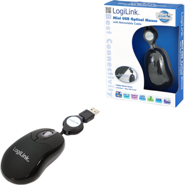 Mouse LogiLink ID0016, USB, optic, 800 dpi, negru, fir retractabil