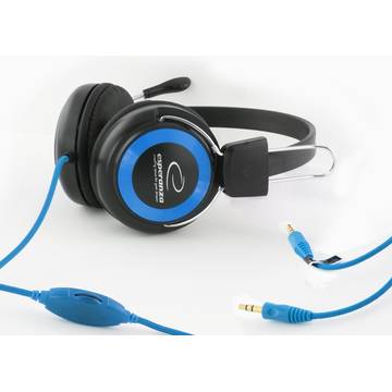 Casti ESPERANZA Blue Falcon EH152B, stereo, cu microfon, negru/ albastru