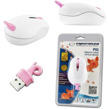 Mouse ESPERANZA 3D Animal - Porc, optic, wireless, 1200 dpi, 2.4 GHz
