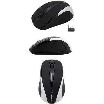 Mouse ESPERANZA Antares, optic, wireless, 1000 dpi, 2.4 GHz, negru/ argintiu