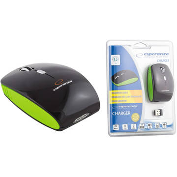 Mouse ESPERANZA Direct, optic, wireless, 1600 dpi, 2.4 GHz, cablu de incarcare, negru/ verde