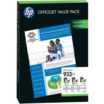Hartie foto HP OfficeJet 933XL Value Pack, A4, 75 coli + 3 cartuse cerneala