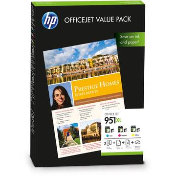 Hartie foto HP OfficeJet 951 XL Value Pack, A4, 75 coli + 3 cartuse cerneala