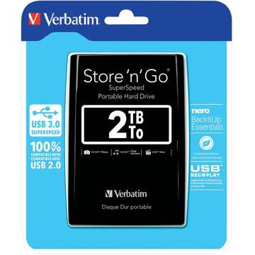 Hard disk extern Verbatim Store'n' Go, 2TB, 2.5 inch, USB 3.0