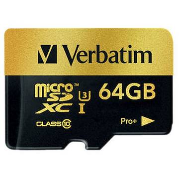 Card memorie Verbatim Pro+ micro SDXC, 64GB, clasa 10
