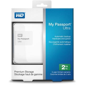 Hard disk extern Western Digital My Passport Ultra, 2TB, 2.5 inch, USB 3.0, alb