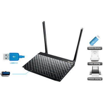 Router wireless Asus Router wireless AC1200, dual band, 4x LAN , 2 x USB, negru