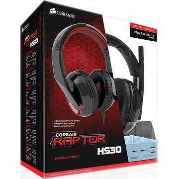 Casti Corsair Raptor HS30 Gaming, cu microfon, negru/ rosu