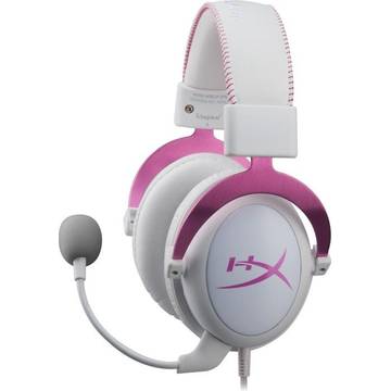 Casti Kingston HyperX Cloud II Gaming, 7.1, cu microfon, alb/ roz