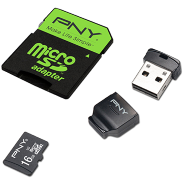 Card memorie PNY micro SD, 16 GB, clasa 10, Adaptor SD+USB
