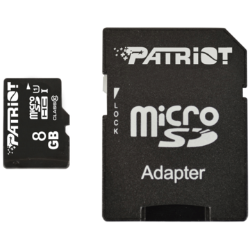 Card memorie Patriot micro SD, 8 GB, clasa 10+Adaptor SD