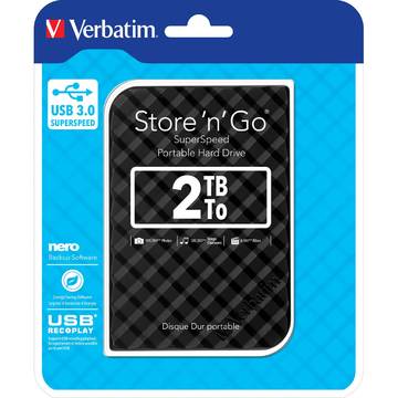 Hard disk extern Verbatim Store 'n' Go, 2 TB, 2.5 inch, USB 3.0