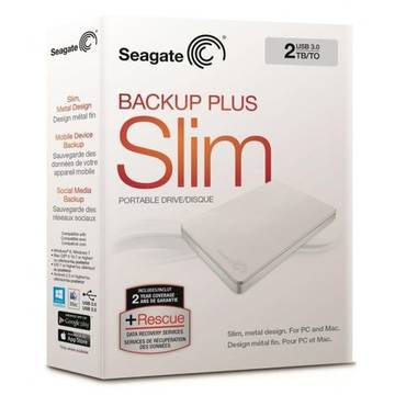 Hard disk extern Seagate Backup Plus Portable Slim, 2 TB, 2.5 inch, USB 3.0 + Data Rescue