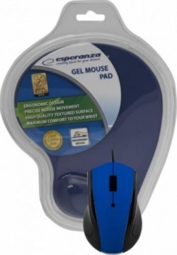 Mouse ESPERANZA EM125B, 1200 dpi, USB + GEL MOUSE PAD, Albastru