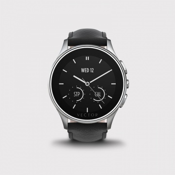 Smartwatch VECTOR Smartwatch  Luna  L1-10-016, Bluetooth, Bratara piele, Rezistent la apa si praf, Negru/Argintiu