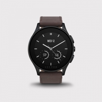 Smartwatch VECTOR Smartwatch Luna Standard L1-10-005, Bluetooth, Bratara piele, Rezistent la apa si praf, Negru/Maro