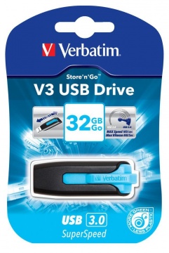 Memorie USB Verbatim V3, 32 GB, USB 3.0, negru/ albastru