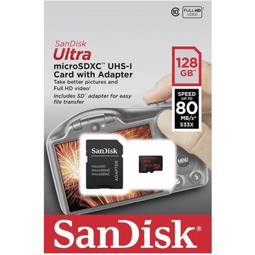 Card memorie SanDisk ULTRA microSDXC memory card 128GB UHS-I, Read: up to 80MB/s + adapter SD