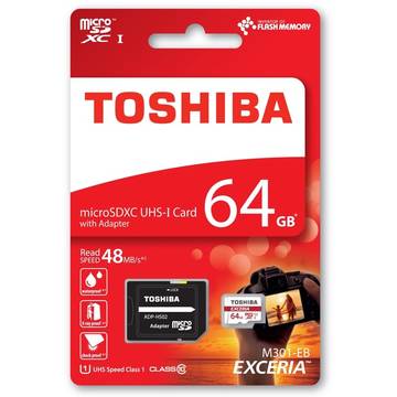Card memorie Toshiba THN-M301R0640EA, MicroSD M301 Exceria R48,  64GB, rosu-negru