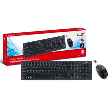 Tastatura si mouse KIT GENIUS SLIMSTAR,  8000ME, USB, 104 taste, negru