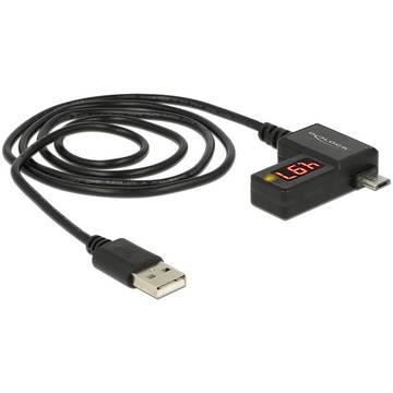 Delock Cable USB 2.0 A male > Micro-B male with LED indicator for Volt and Amper