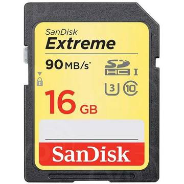 Card memorie SDHC SDSDXNE-016G-GNCIN, SanDisk Extreme, 16GB, 90MB/s, Class 10, UHS-I U3