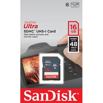 Card memorie SDHC SDSDUNB-016G-GN3IN, SanDisk Ultra, 16GB, CL10, UHS1, Up to 48MBs